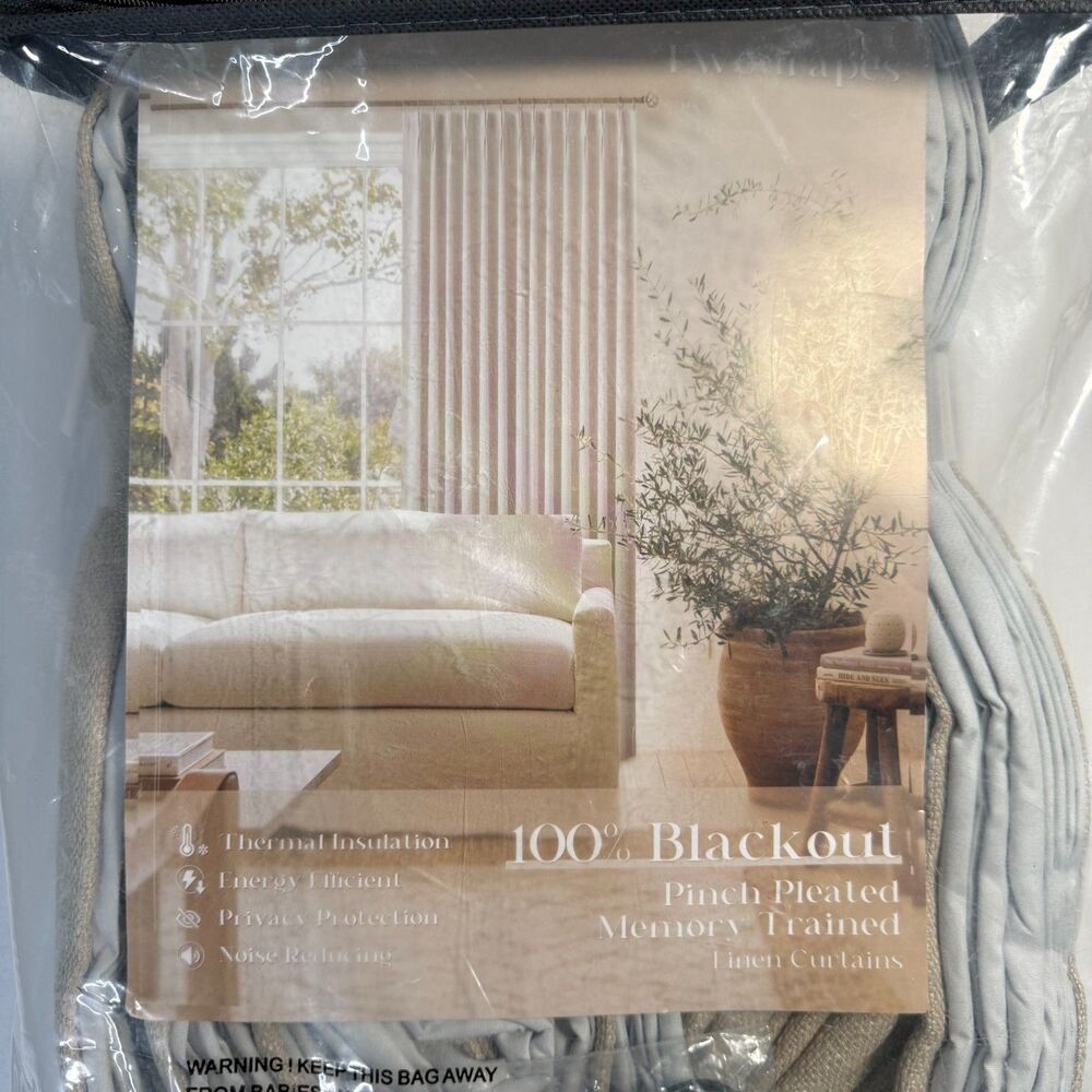 Twodrapes Pinch Pleated Blackout Linen Curtains 108" 2 Panels Oatmeal NIB